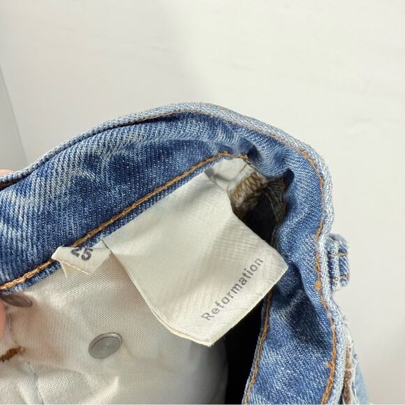 Reformation Julia High Rise Cigarette Ankle Distressed Denim Jeans Antigua 25 - Picture 12 of 16